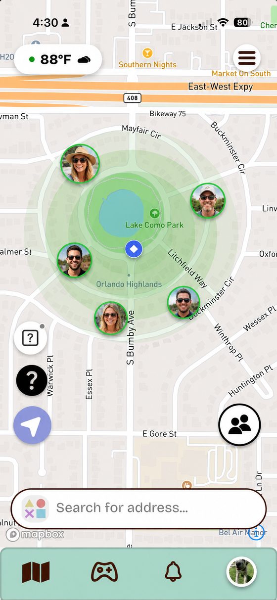 Friends Radar showing riders on a map