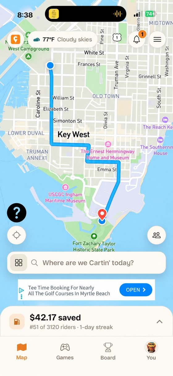 Cartin&rsquo; route through Key West on a phone